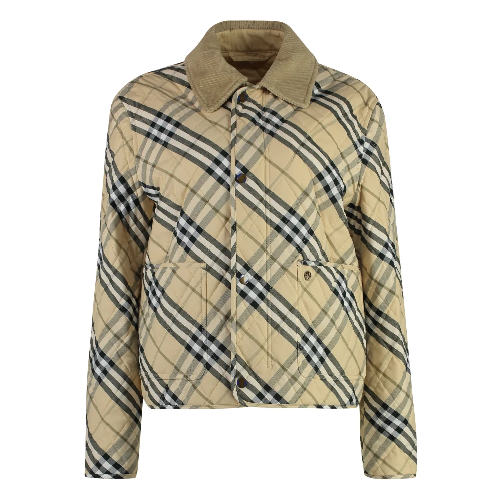 Burberry Bomull Rutig Jacka med Corduroy Krage Beige, Dam