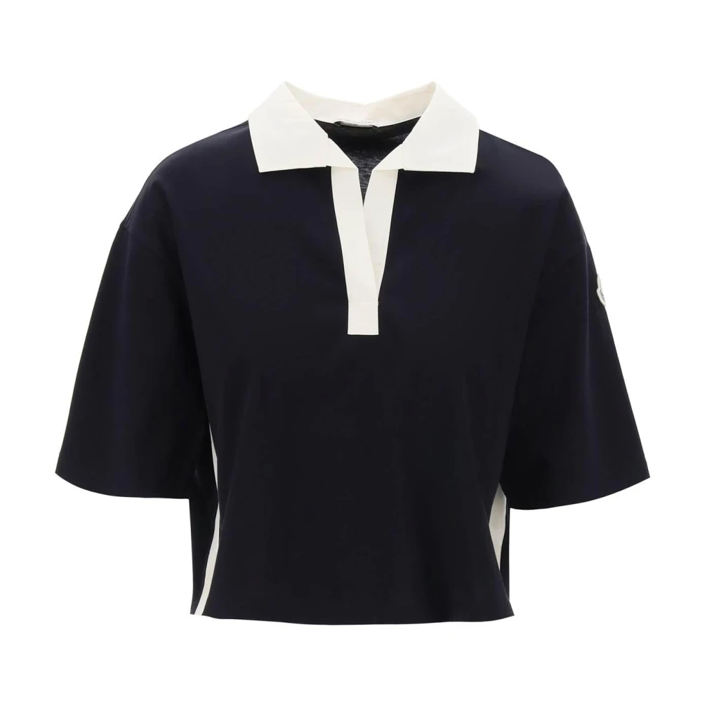 Moncler Women's Blue Tops, Female,, Polo Shirt With Poplin Inserts Small