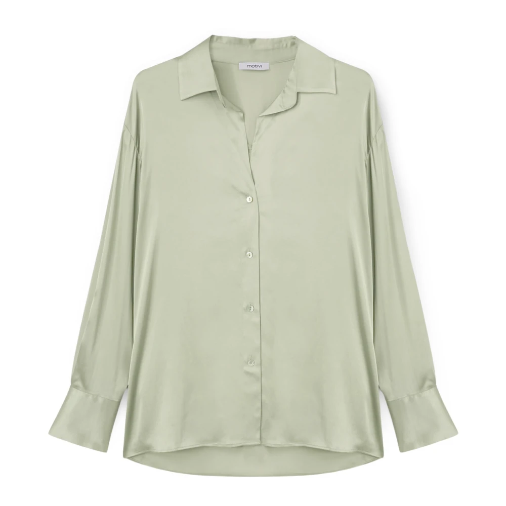Motivi Stretch Satijnen Blouse met Cutaway Kraag Green Dames