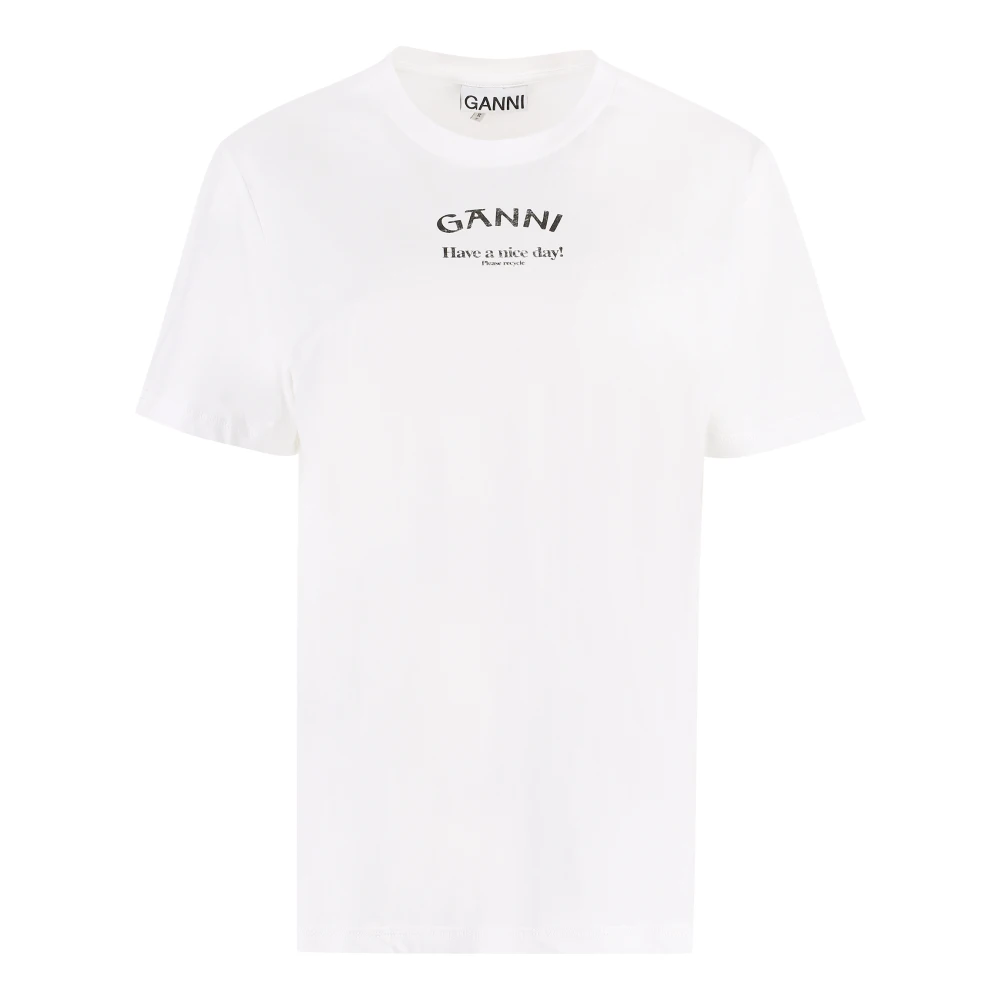 Ganni Avslappnad O-ringad T-shirt White, Dam