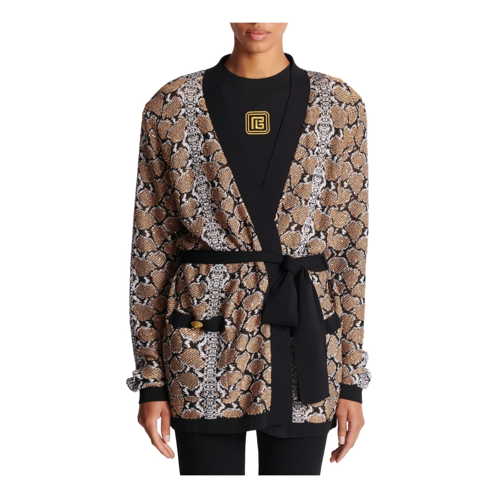 Balmain Slang Patroon Gebreide Vest Brown Dames