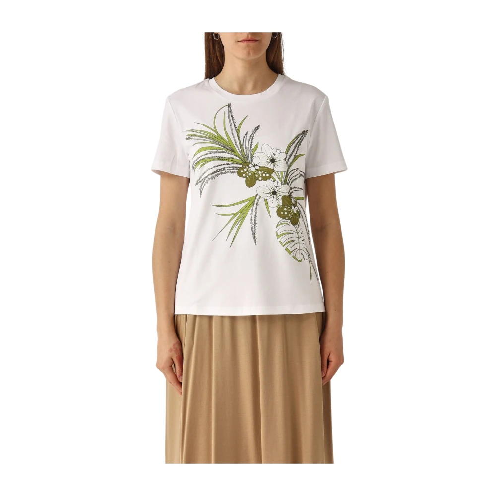 Max Mara Women's White T-Shirts, Xs, Floral Print Cotton T-Shirt
