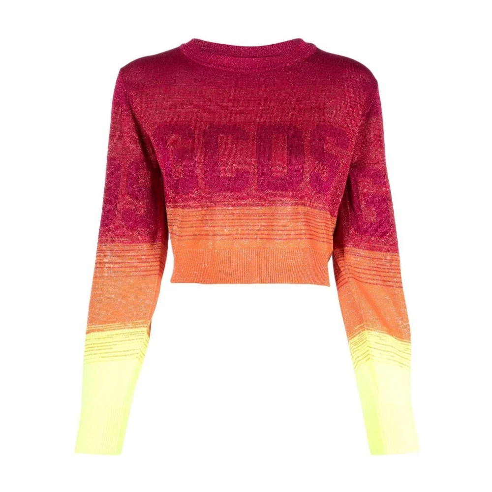 Gcds Pink Round-Neck Knitwear, Female, S, Lurex Cropped Jumper