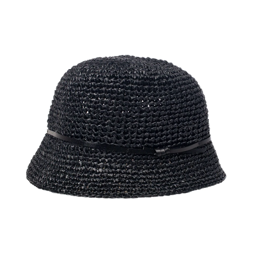 Le Tricot Perugia Chique Italiaanse hoed met echt leren detail Black Dames