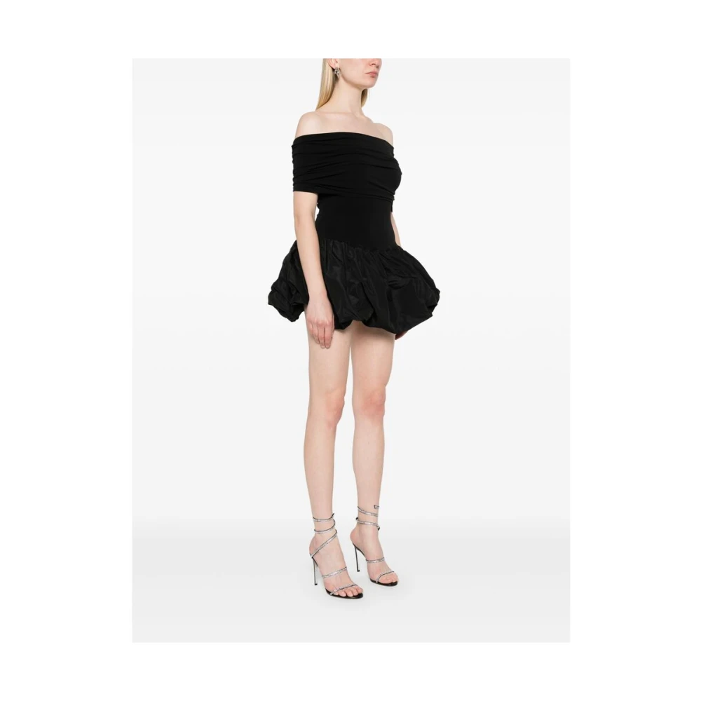 Anna October Zwarte Off-Shoulder Jurk met Gerimpeld Bovenlijf Black Dames