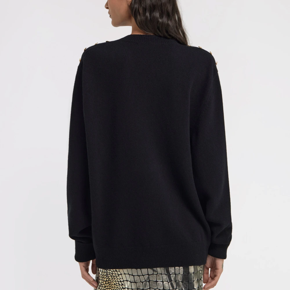 Roberto Cavalli Gouden Knoop Crew-neck Pullover Black Dames