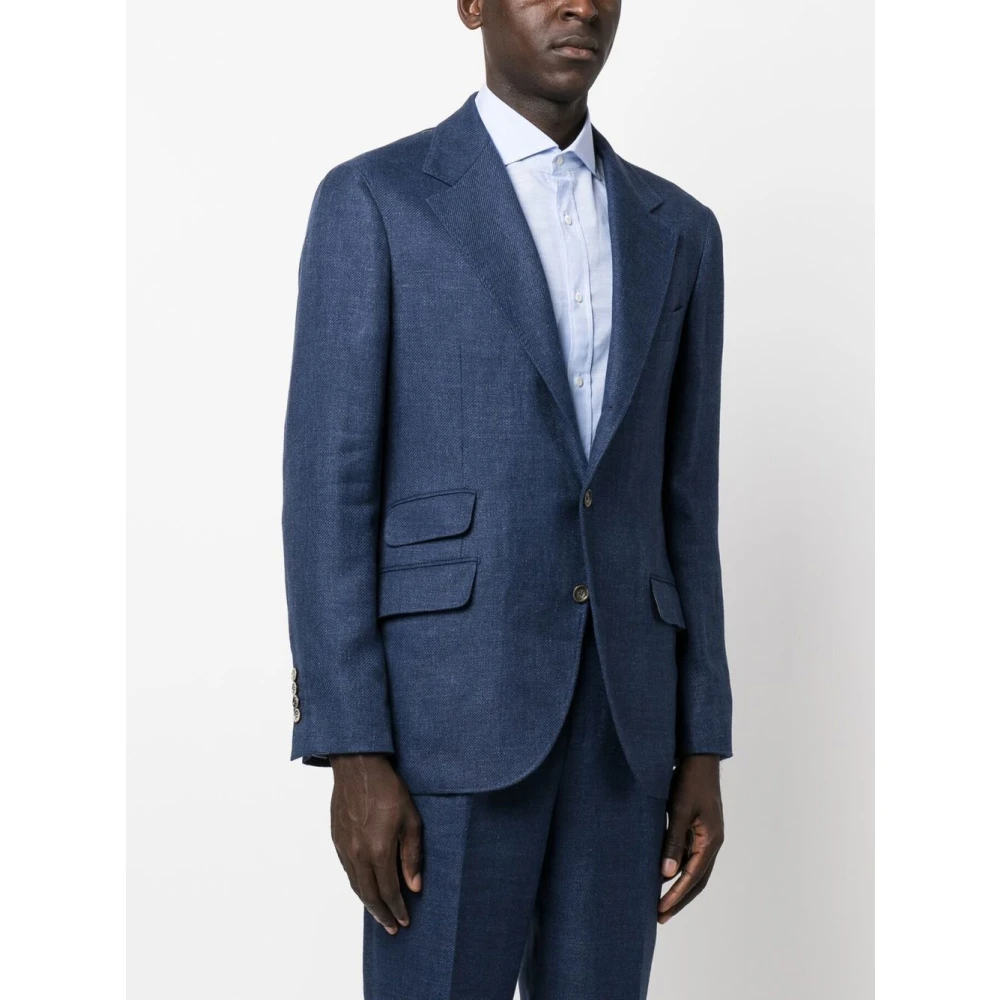 BRUNELLO CUCINELLI Navy Blue Linnen Jas Blue Heren