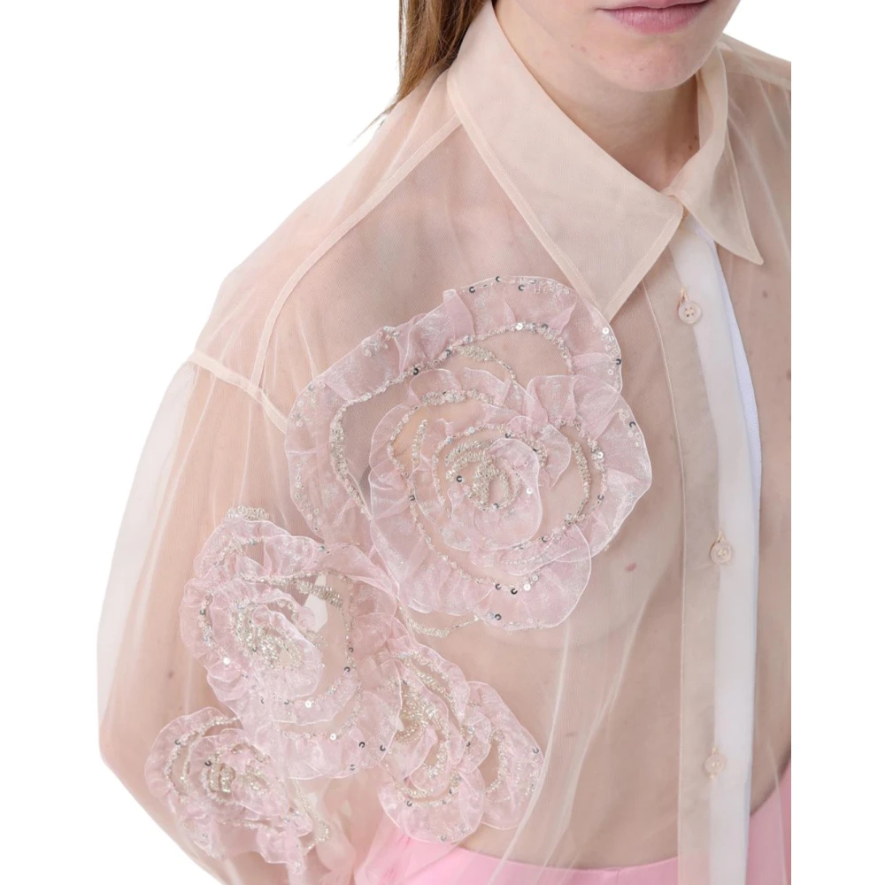 DES Phemmes Doorschijnende Casual Shirt met Decoratieve Borduurwerk Beige Dames