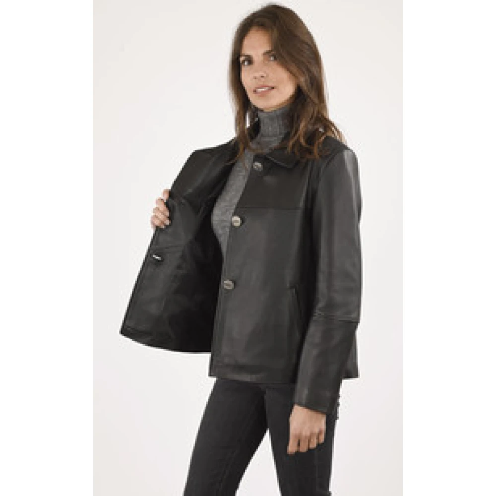 La Canadienne Zwarte leren comfortvest Black Dames