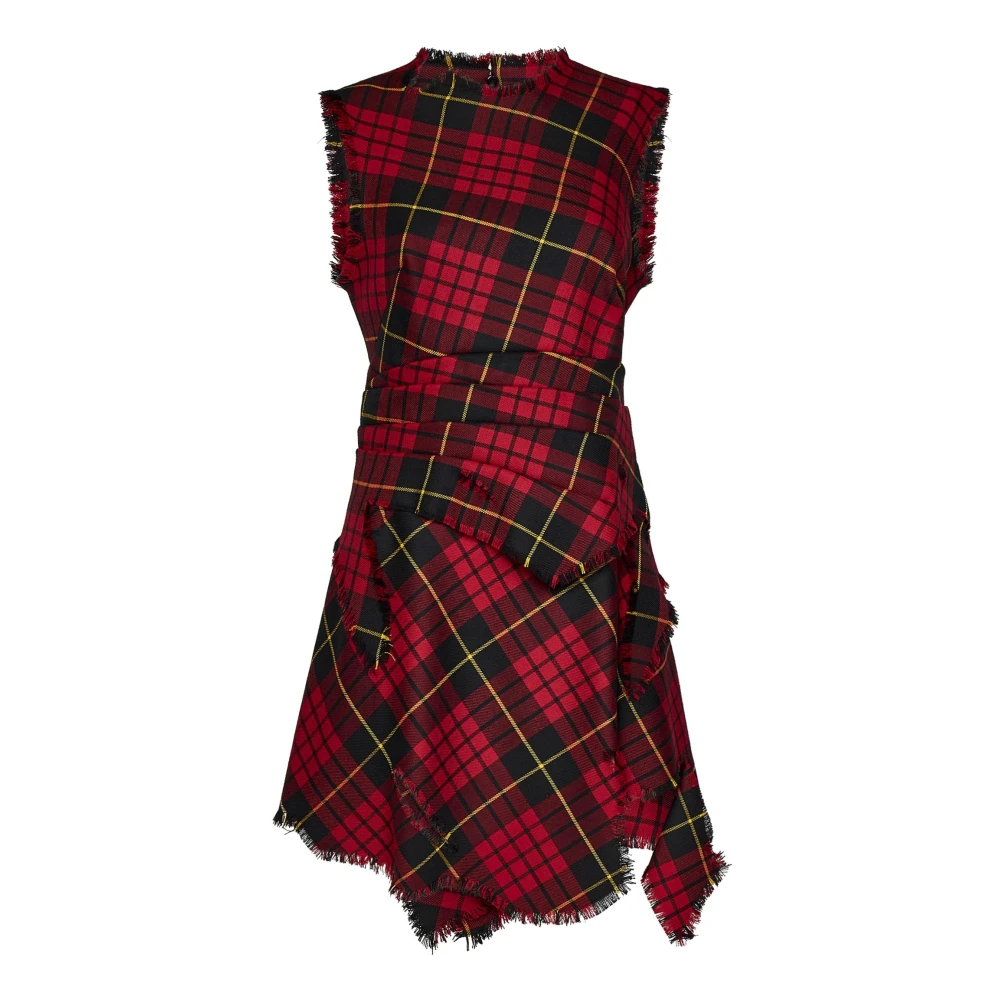 Alexander mcqueen Rode Tartan Wol Mouwloze Jurk Red Dames