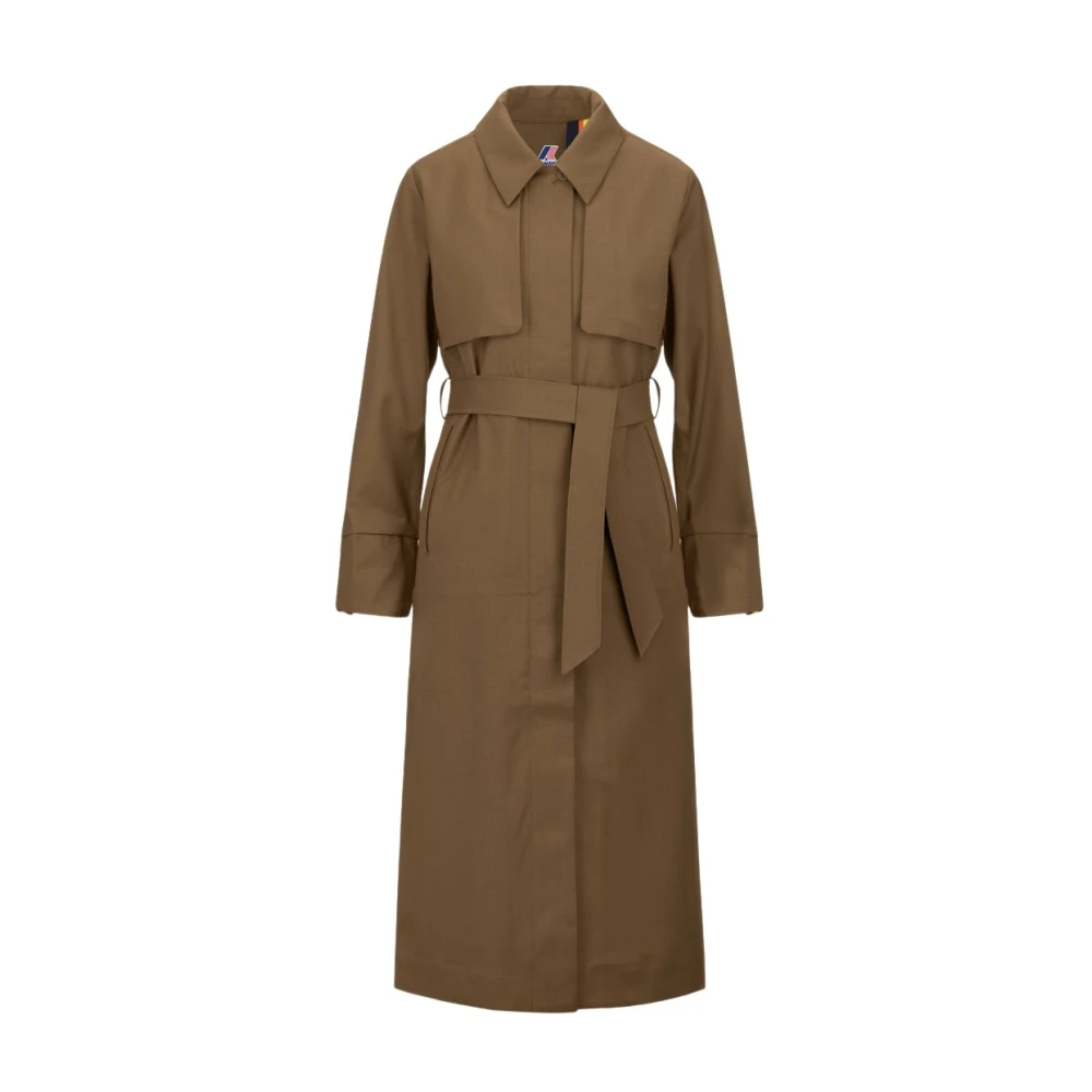 K-way Tech Wool Blend Trench Coat Brown Dames