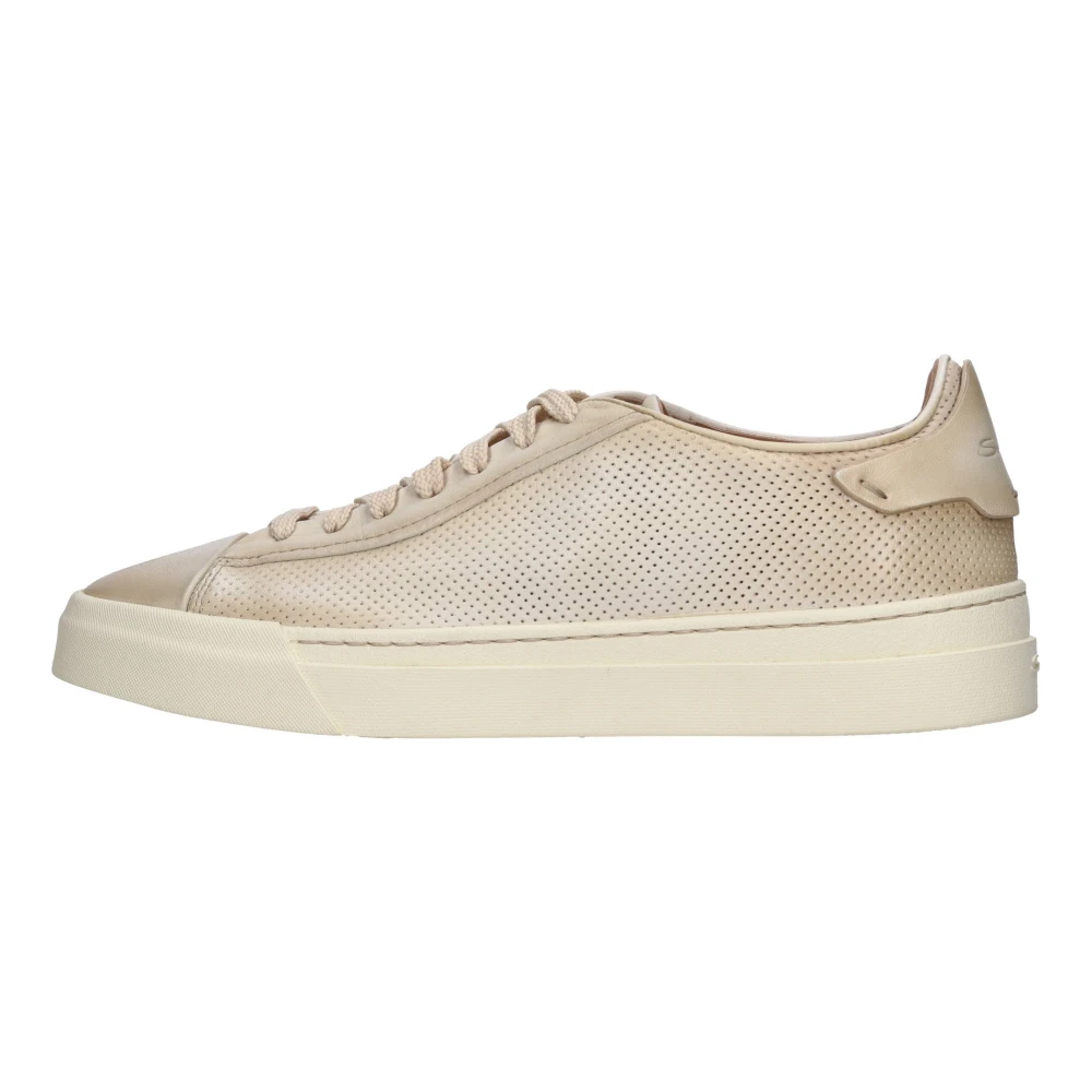 Santoni Perforated Leather Sneaker Heren Schoenen Beige