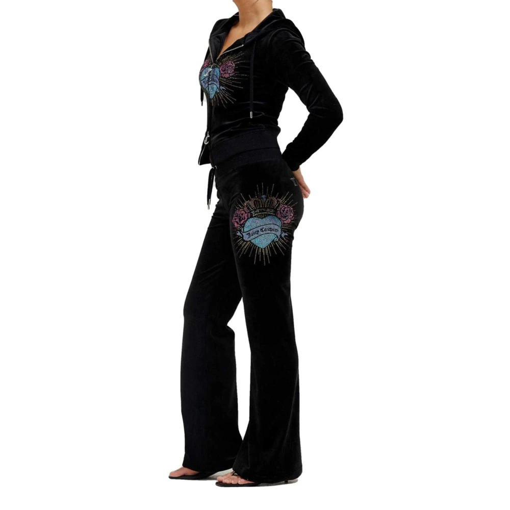 Juicy Couture Zwarte Fluweel Flare Sweatpants Black Dames