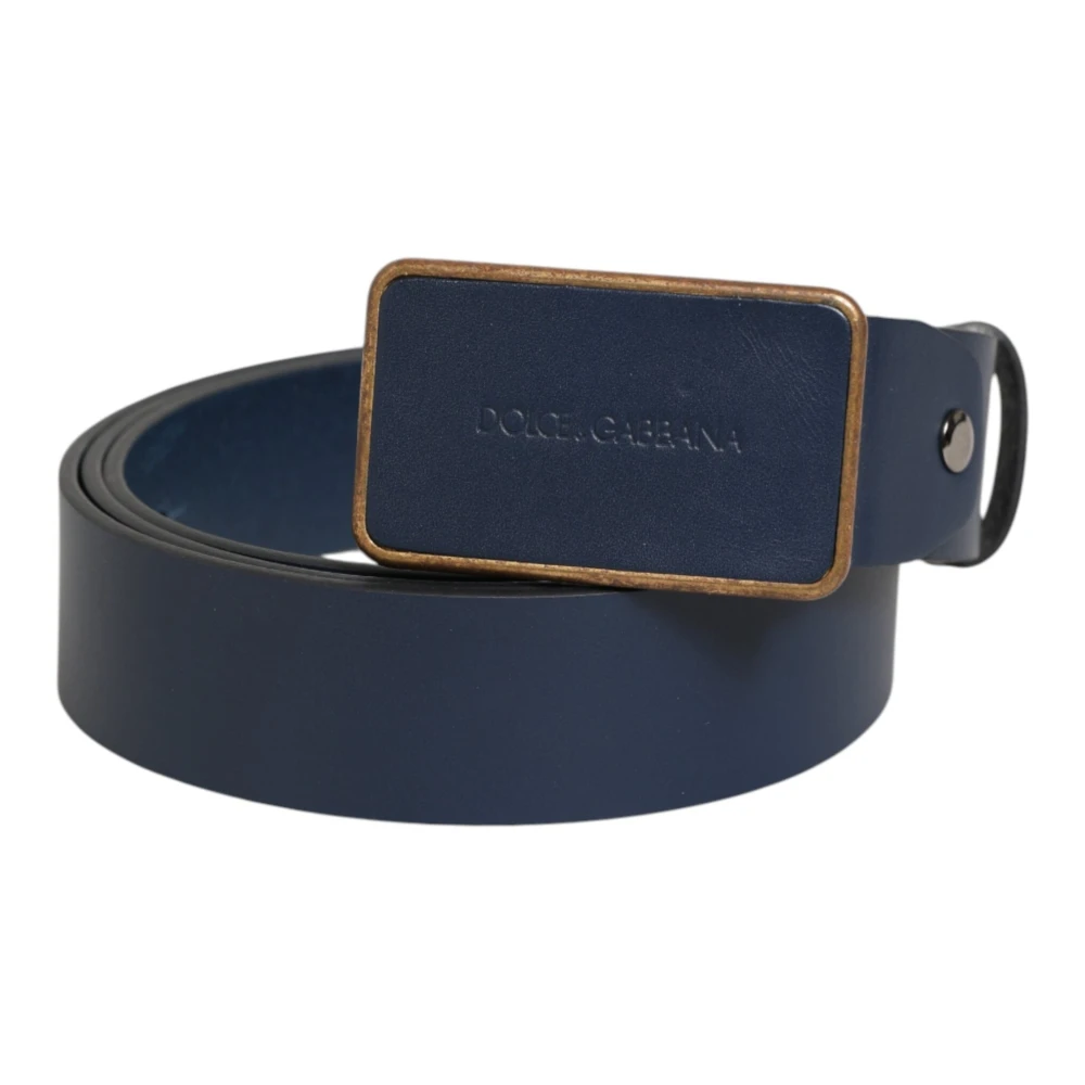 Dolce & Gabbana Belts, Female, One Size, Leather Classic Metal Logo Buckle Belt Blue
