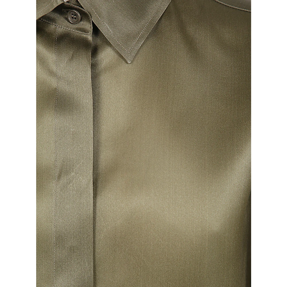 Max Mara Korte Mouw Organdy Shirt Khaki Green Dames