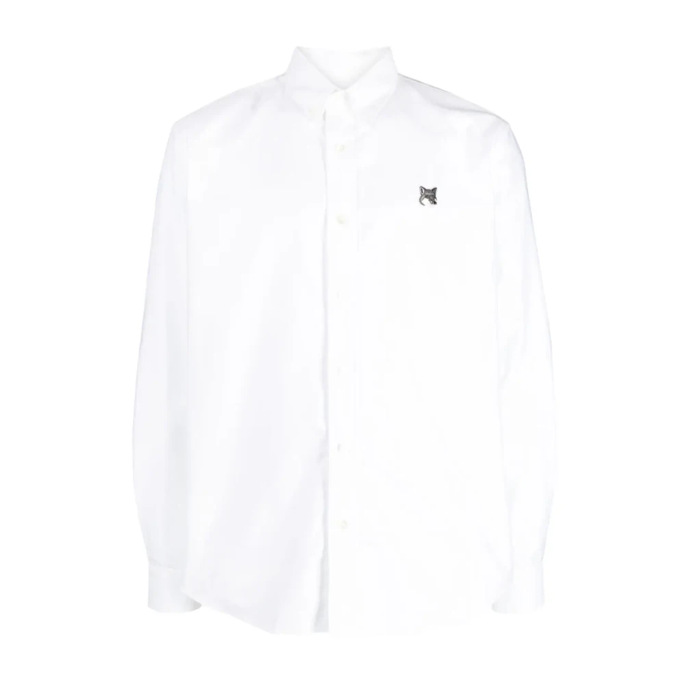 Maison Kitsuné Grijze Fox Head Patch Button Down Overhemd White Heren