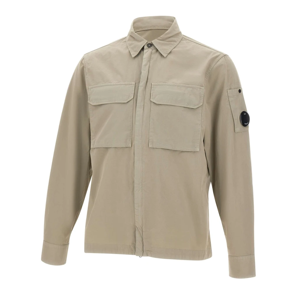 C.p. Company Men's Beige Light Jackets, M, Gabardine Zipped Lens Overshirt