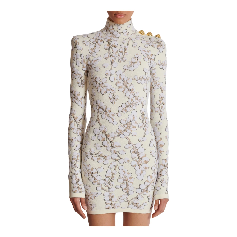 Balmain Rode Bes Jacquard Gebreide Korte Jurk Multicolor Dames