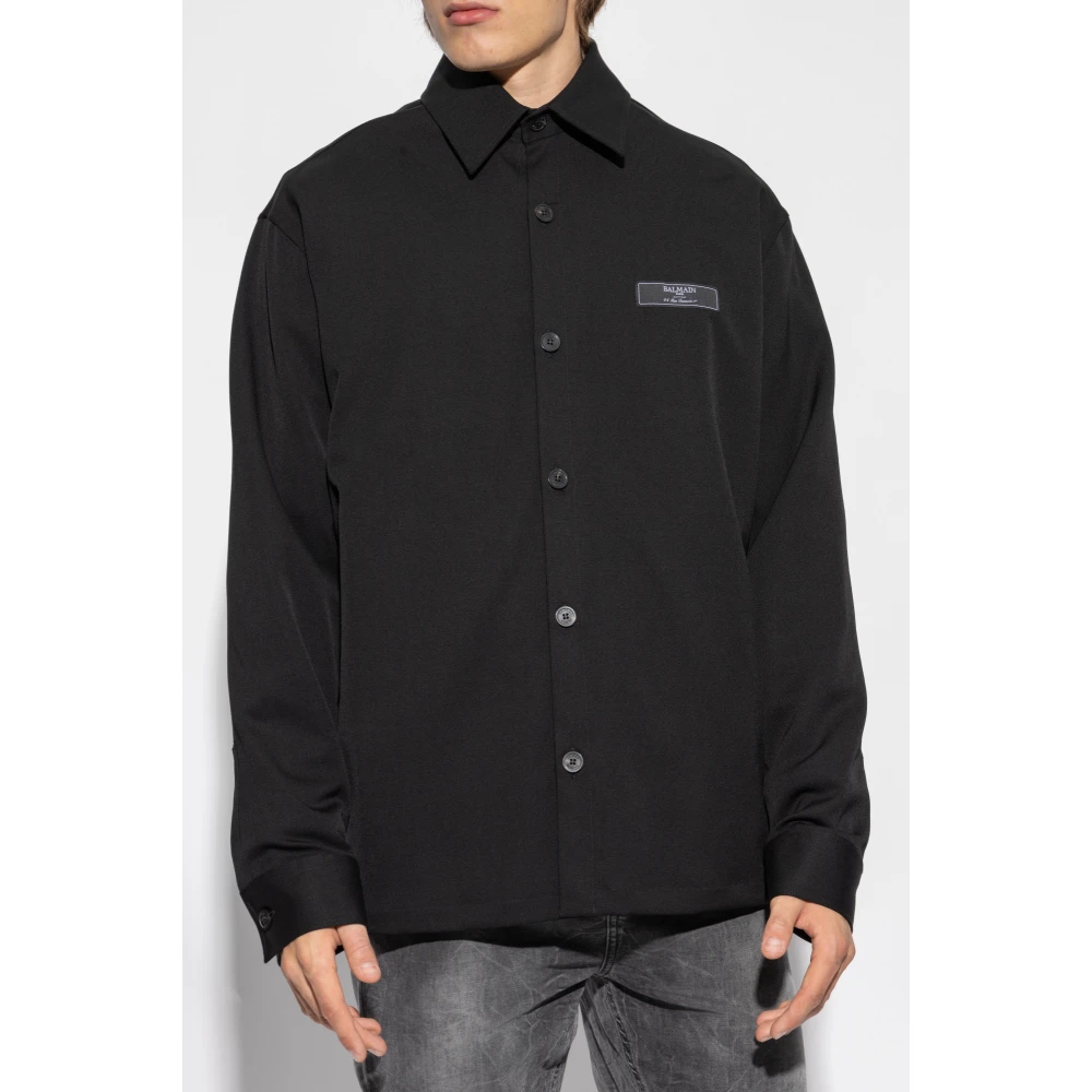 Balmain Shirt met logo patch Black Heren