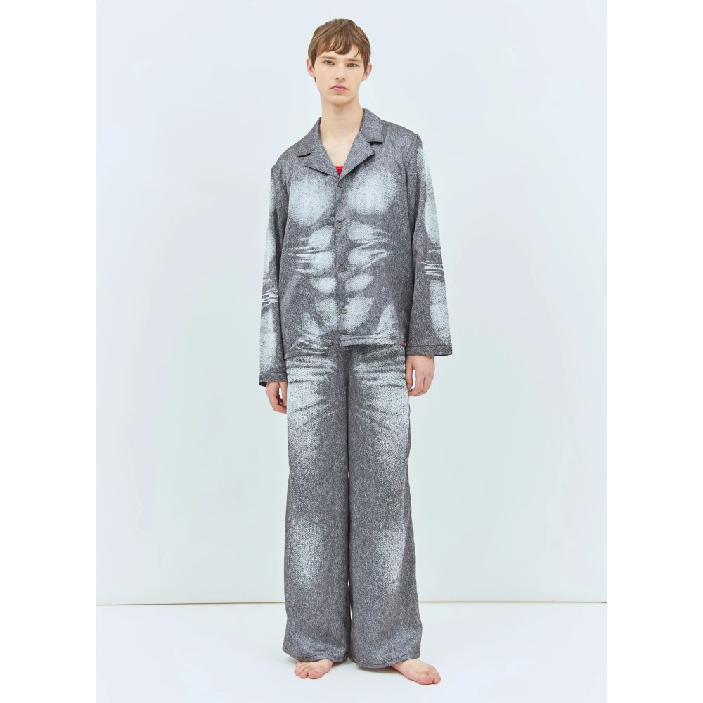 Diesel Grafische Print Satijnen Slaap Top Gray Heren