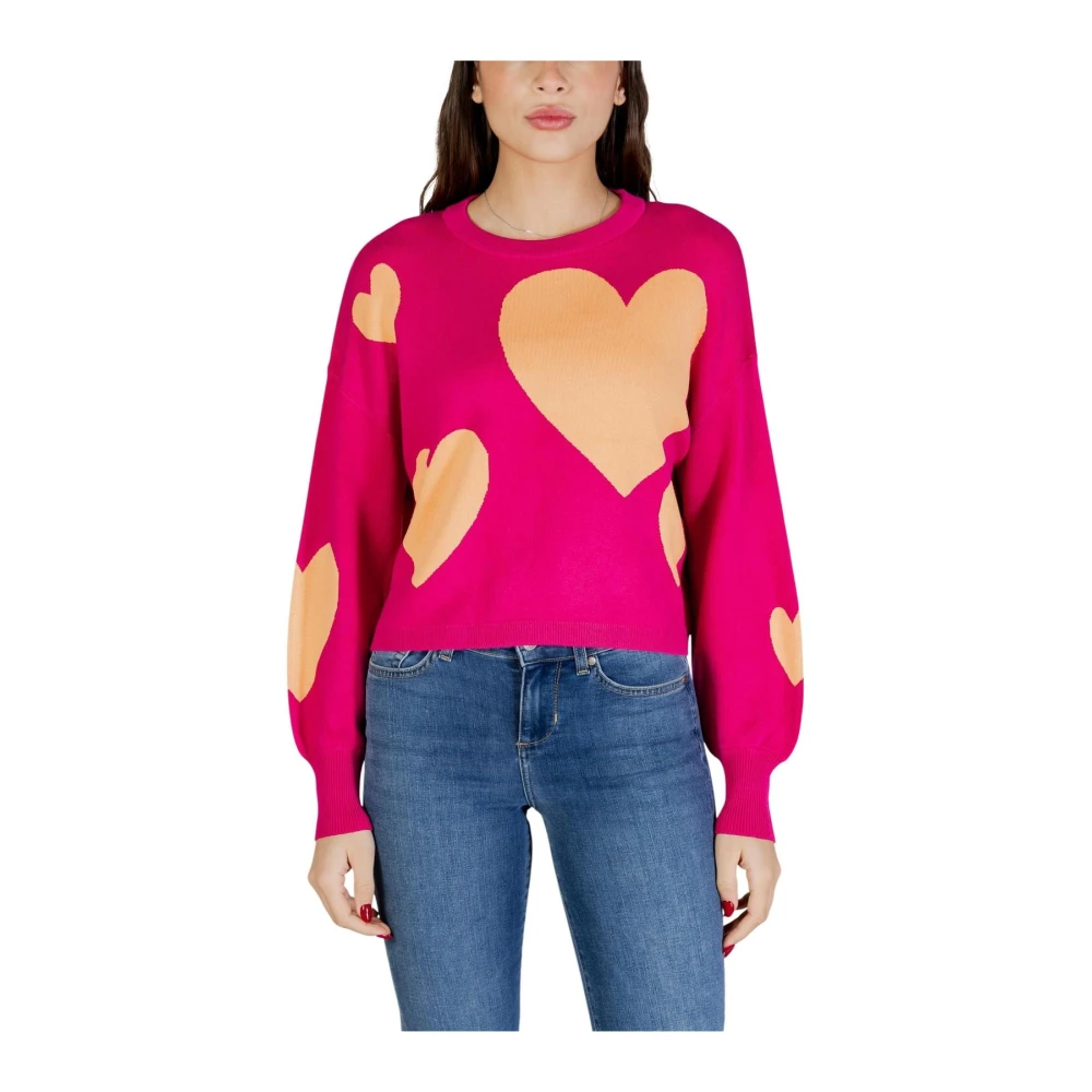 Only Women's Pink Round Neck Long Sleeve Knitwear