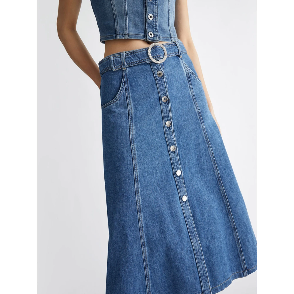 Liu Jo Denim Midi Rok met Juweelgesp Blue Dames