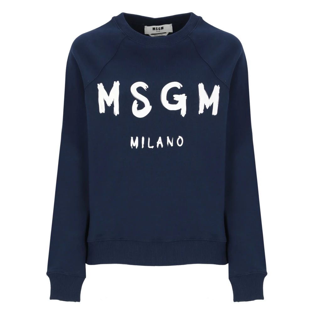 Msgm Blauwe Katoenen Sweatshirt met Logo Blue Dames