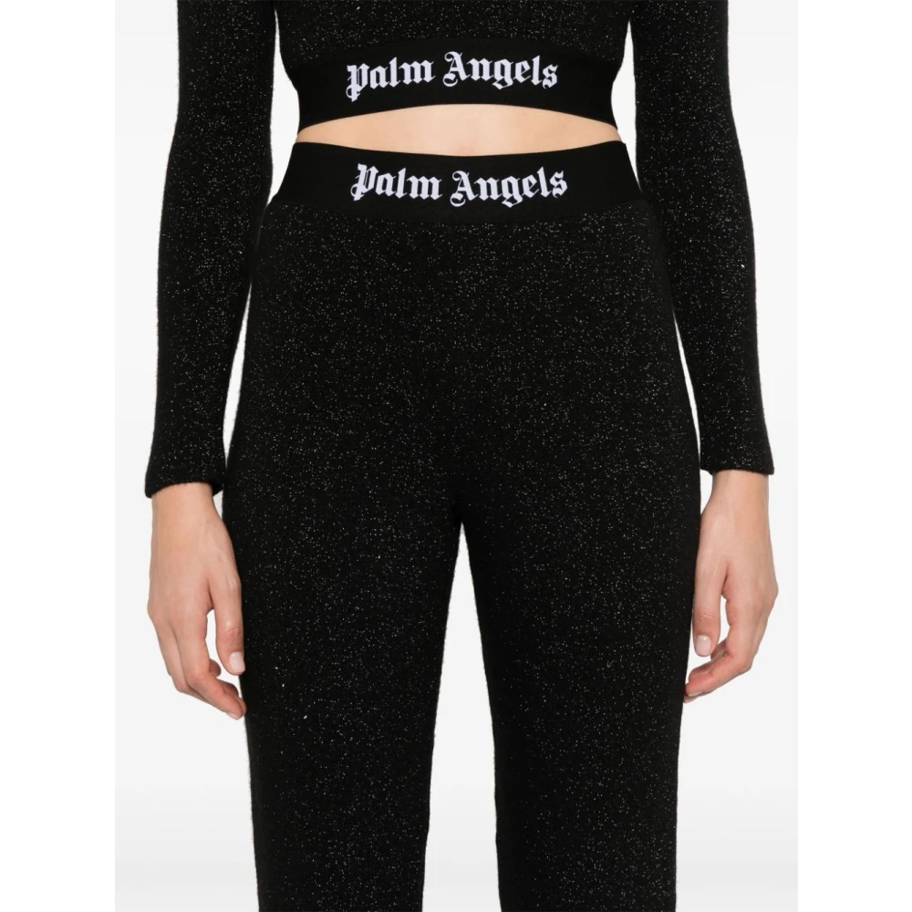 Palm Angels Zwarte Gebreide Flared Broek met Lurex Black Dames