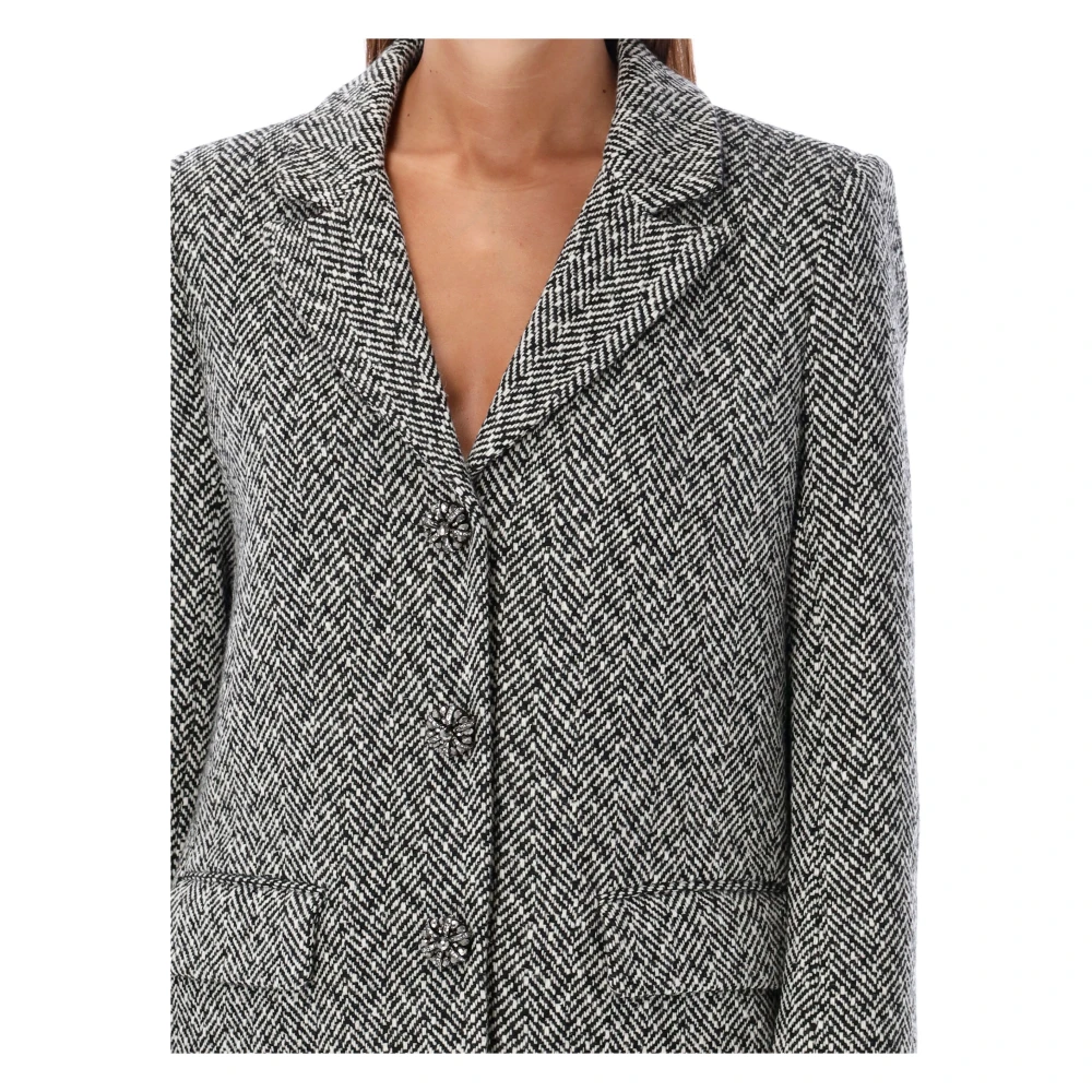 Self Portrait Herringbone Blazer Zwart Black Dames