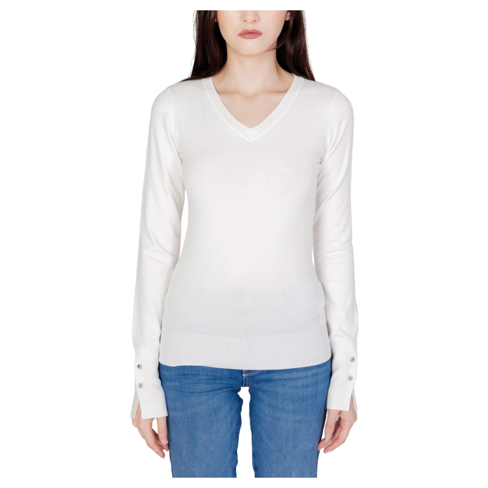 Guess Gena Vn Ls Jumper - Female - V-Neck Knitwear - White - M - Knitwear - Image 3