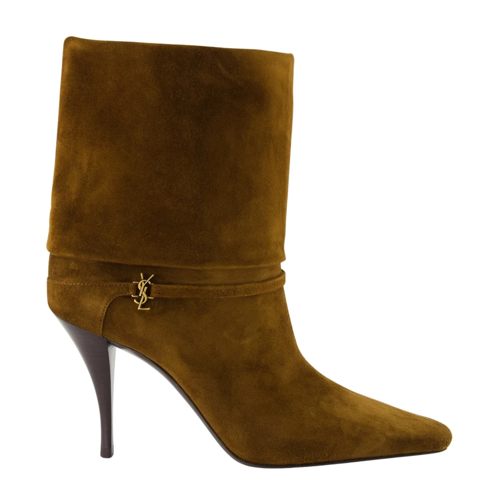 Saint Laurent Women's Brown Heeled Boots, 7 Uk, Suede Heeled Booties For