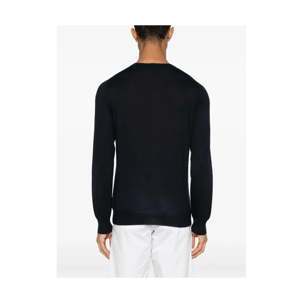 La Fileria Midnight Blue Ribbed Crew Neck Sweater Blue Heren