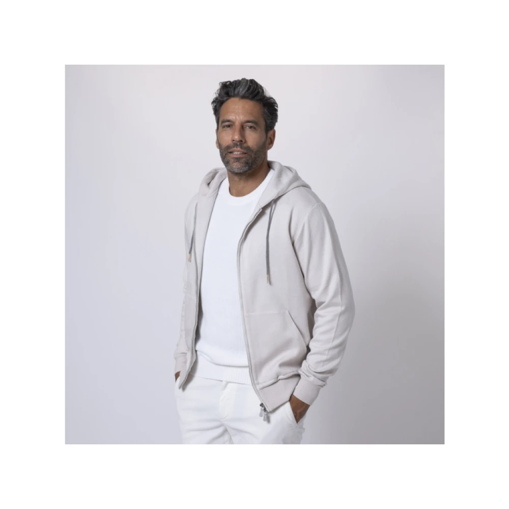 Eleventy Capuchontrui in Greige White Heren