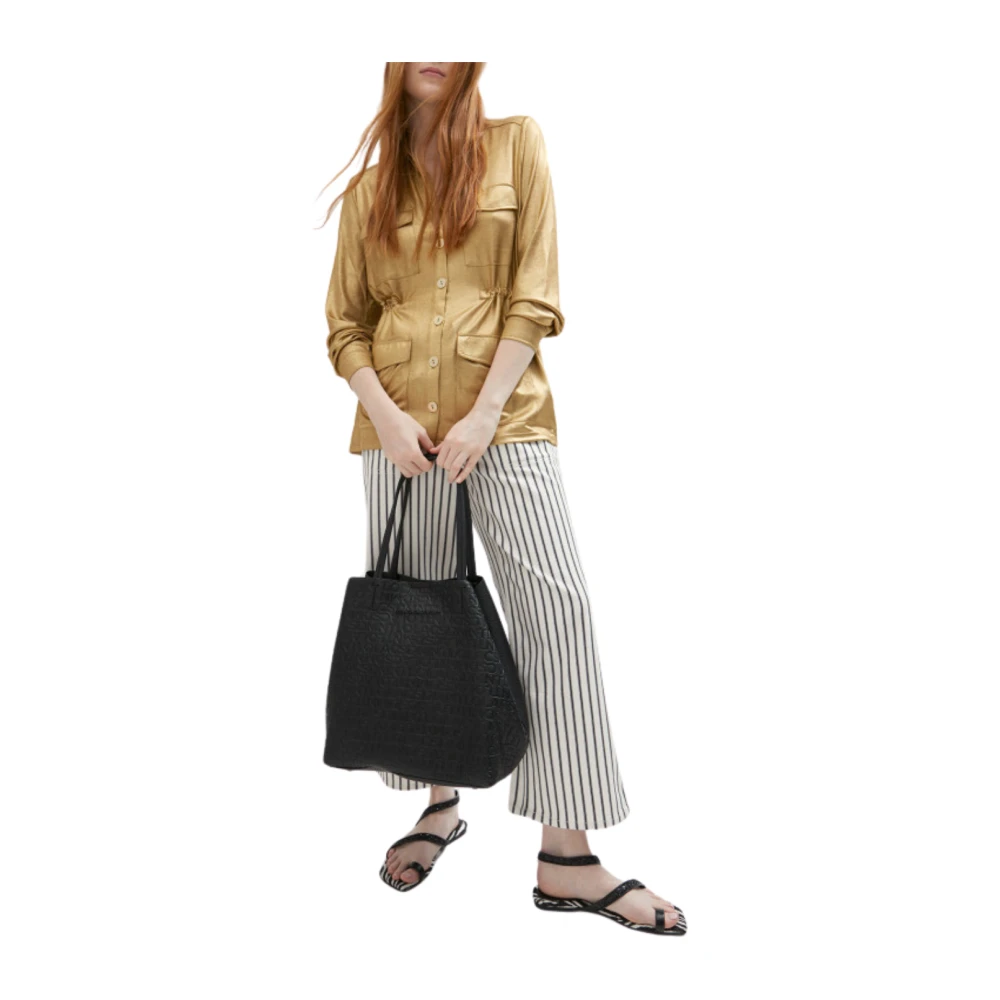Lola Casademunt Gestructureerde Shopper Tas met Monogram Print Black Dames