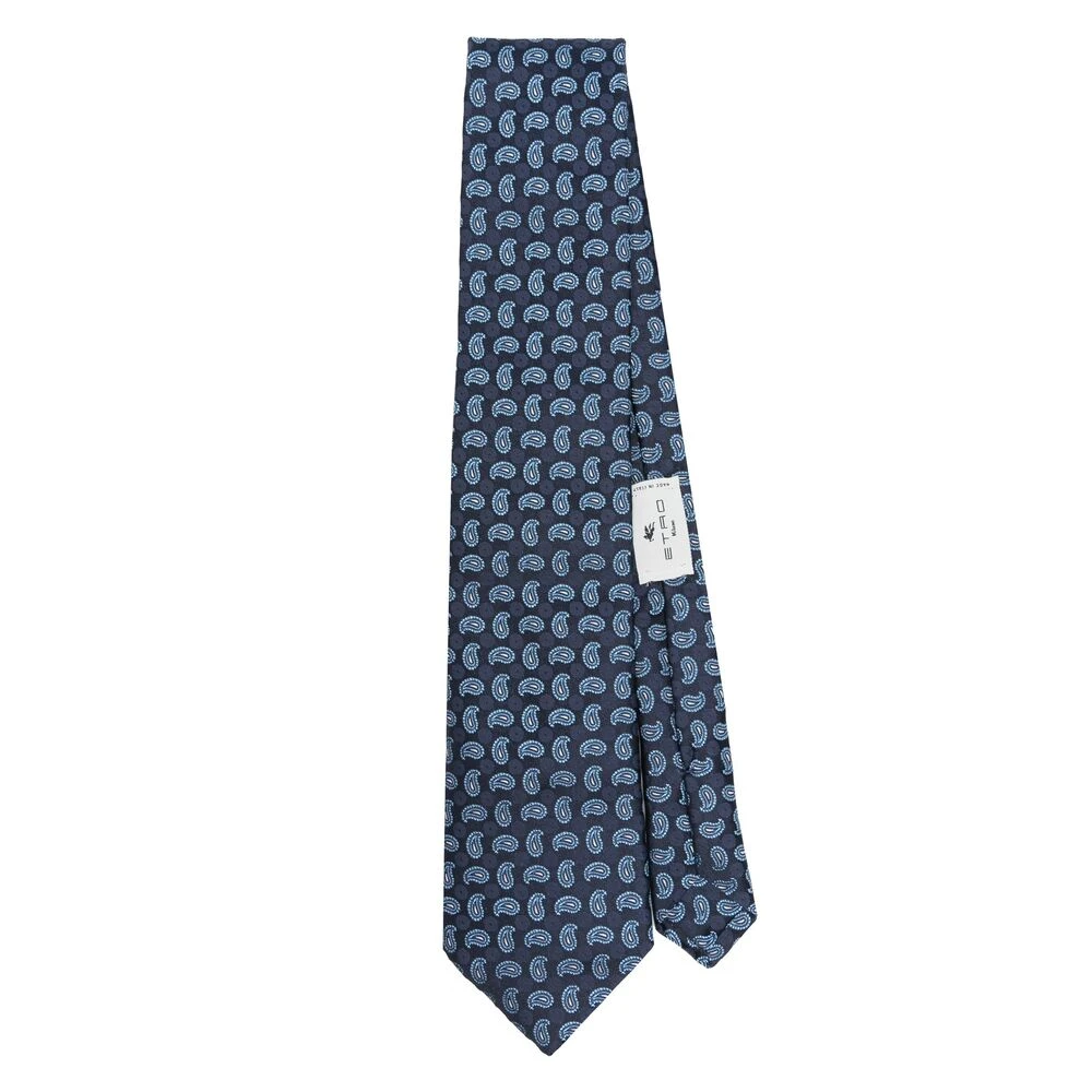 ETRO Blauw Patroon Jacquard Stropdas Blue Heren