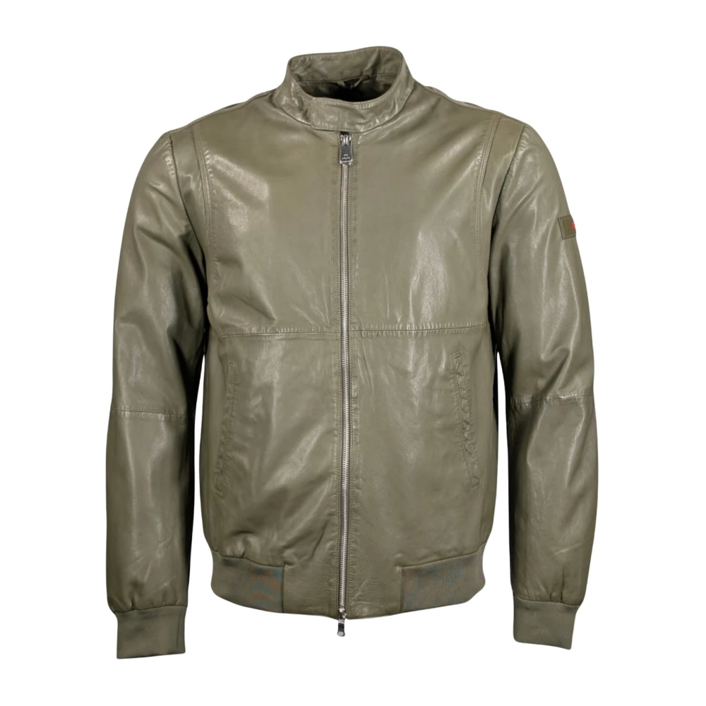 Peuterey Men's Green Leather Jackets, L, Tureia Ppt Jacket