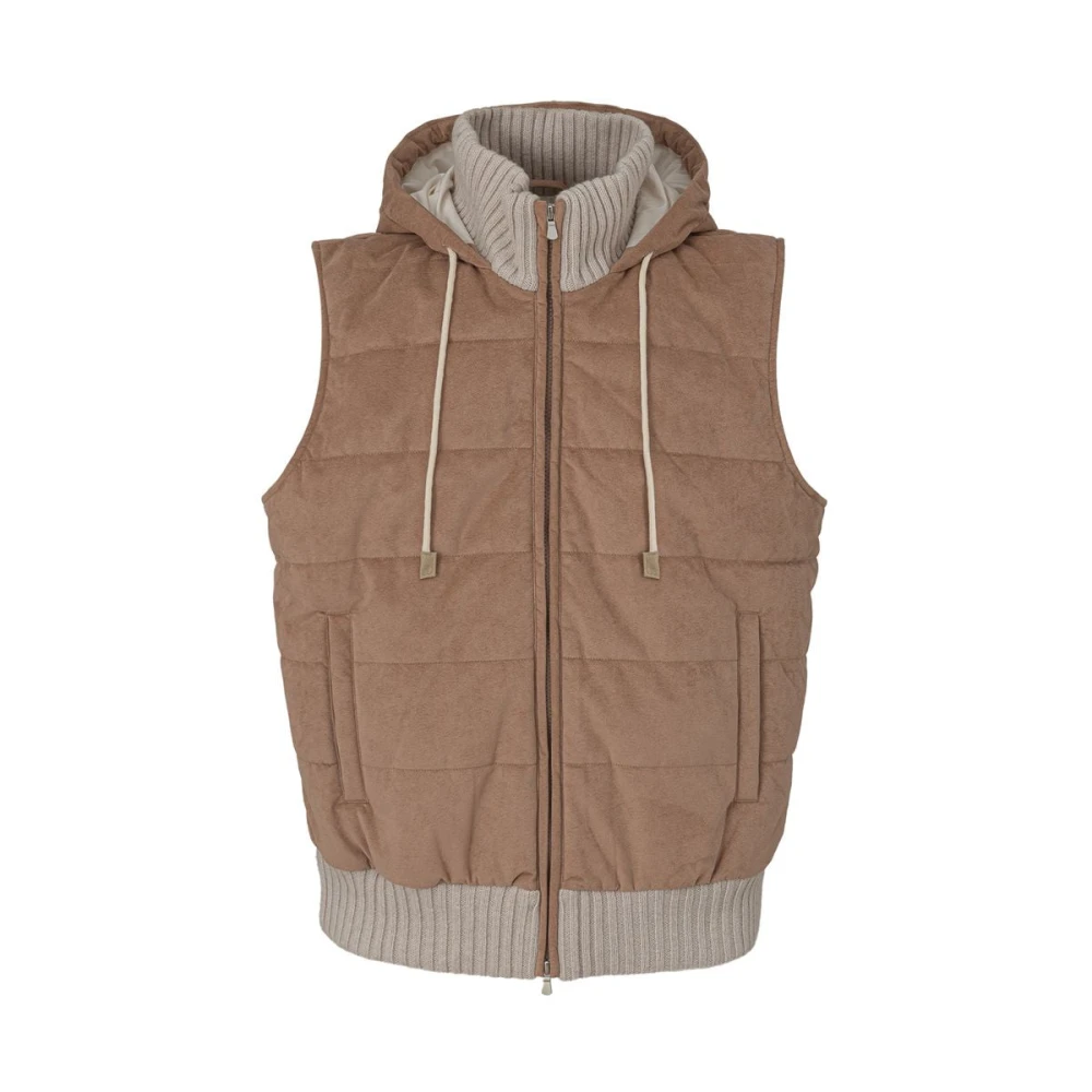 Gran Sasso Bruine Wollen Mouwloze Hoodie Jas Brown Heren