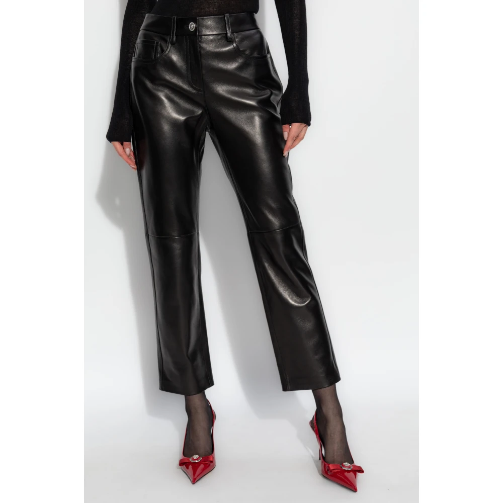 Versace Leren broek met logo Black Dames