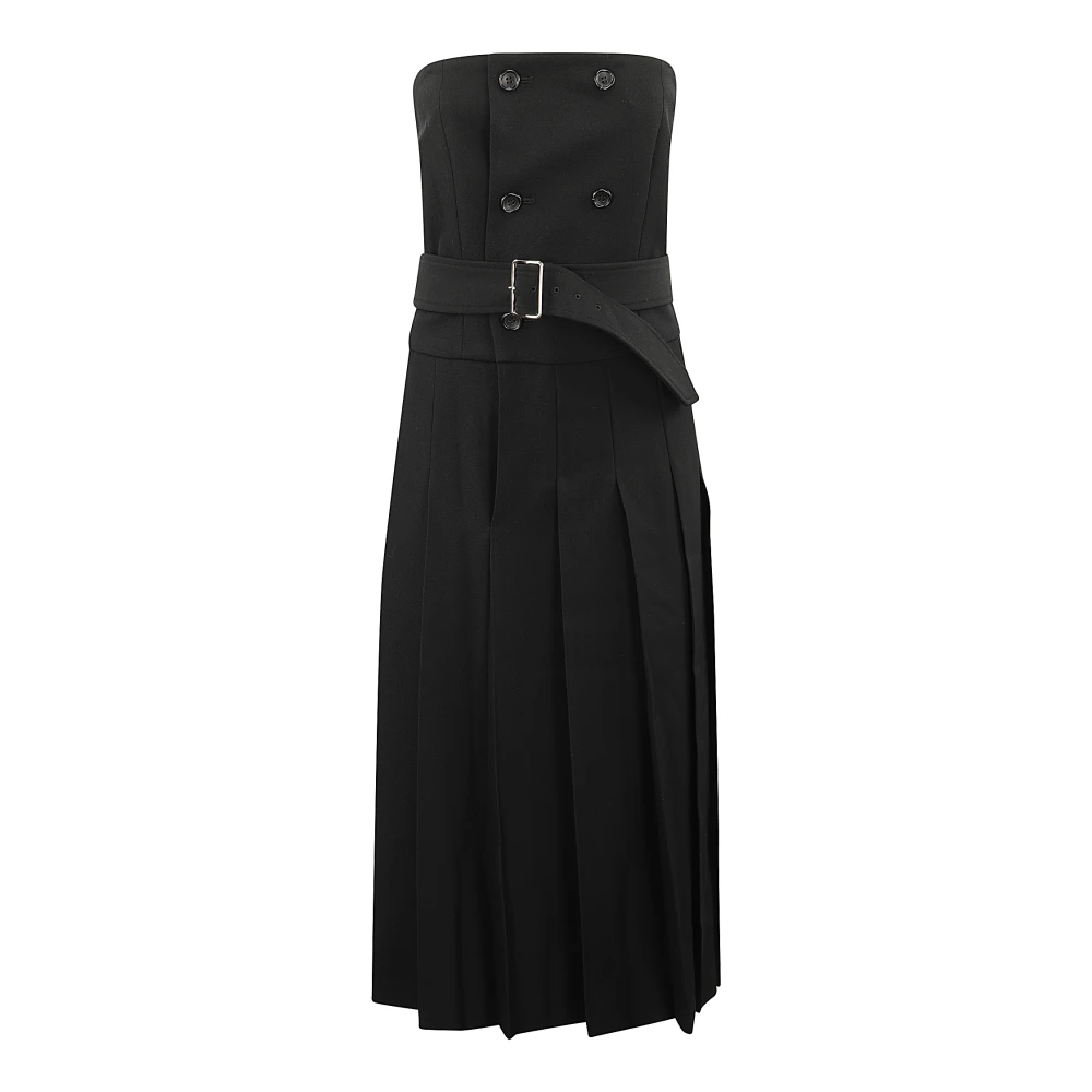 Comme des Garçons Midi Jurk met Knoopsluiting en Riem Black Dames