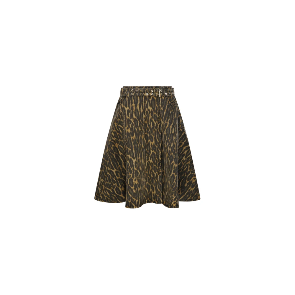 Ganni Women's Green Midi Skirts, S, Print Denim Wrap Midi Skirt