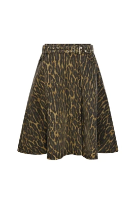 Print Denim Wrap Midi Skirt