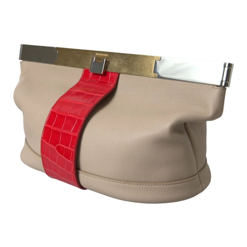 Balenciaga Exotische Lederen Bicolor Clutch Beige Dames