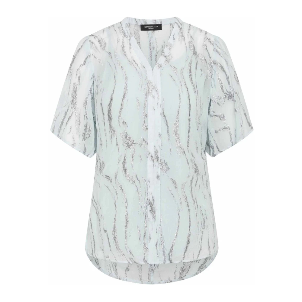 Bruuns Bazaar Metallic Detail V-Hals Blouse Summer Sky Multicolor Dames