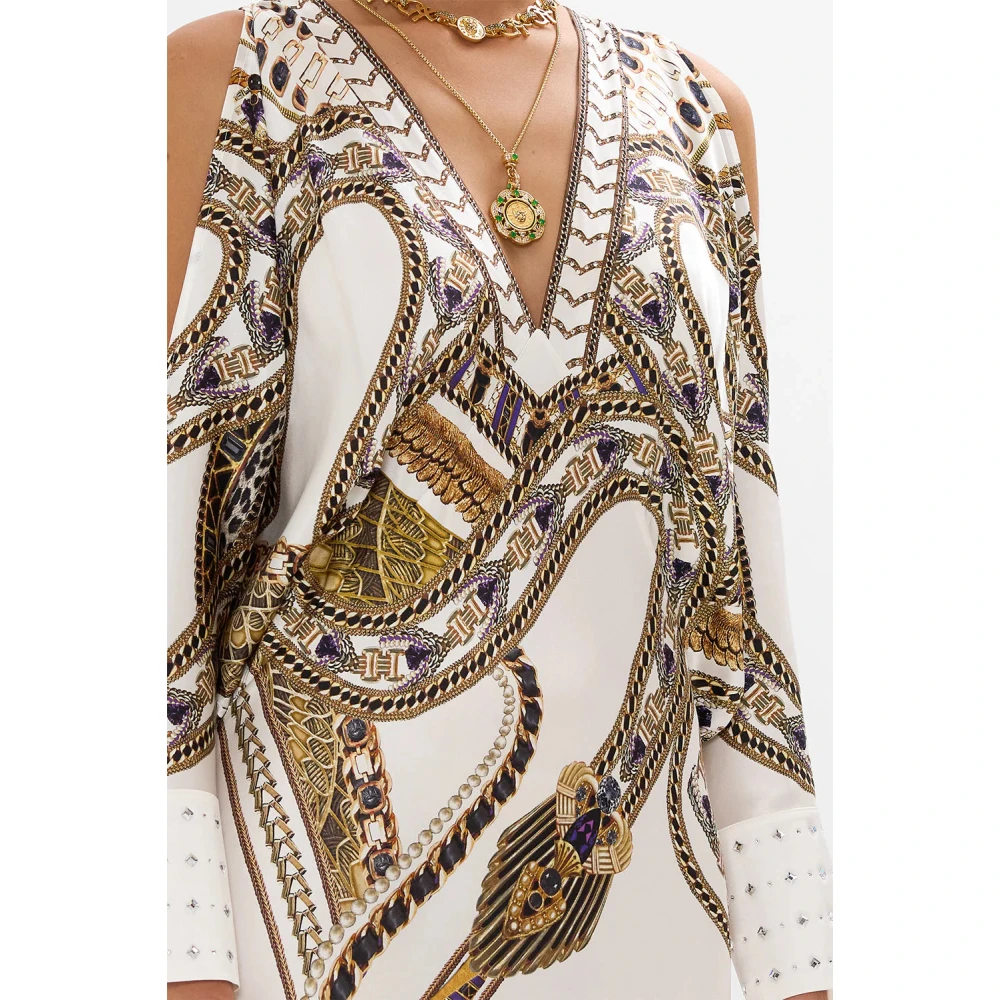 Camilla Zijden jurk met diepe halslijn Goddess Energy White Dames