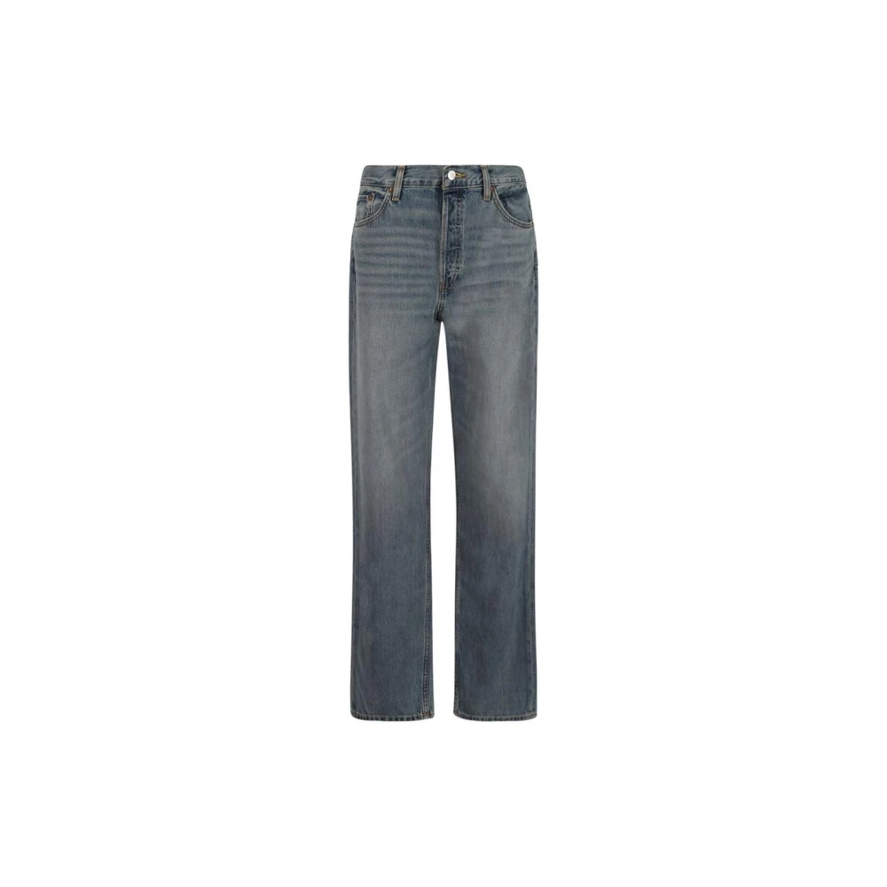 Re Done Klassieke katoenen jeans met leren patch Blue Dames