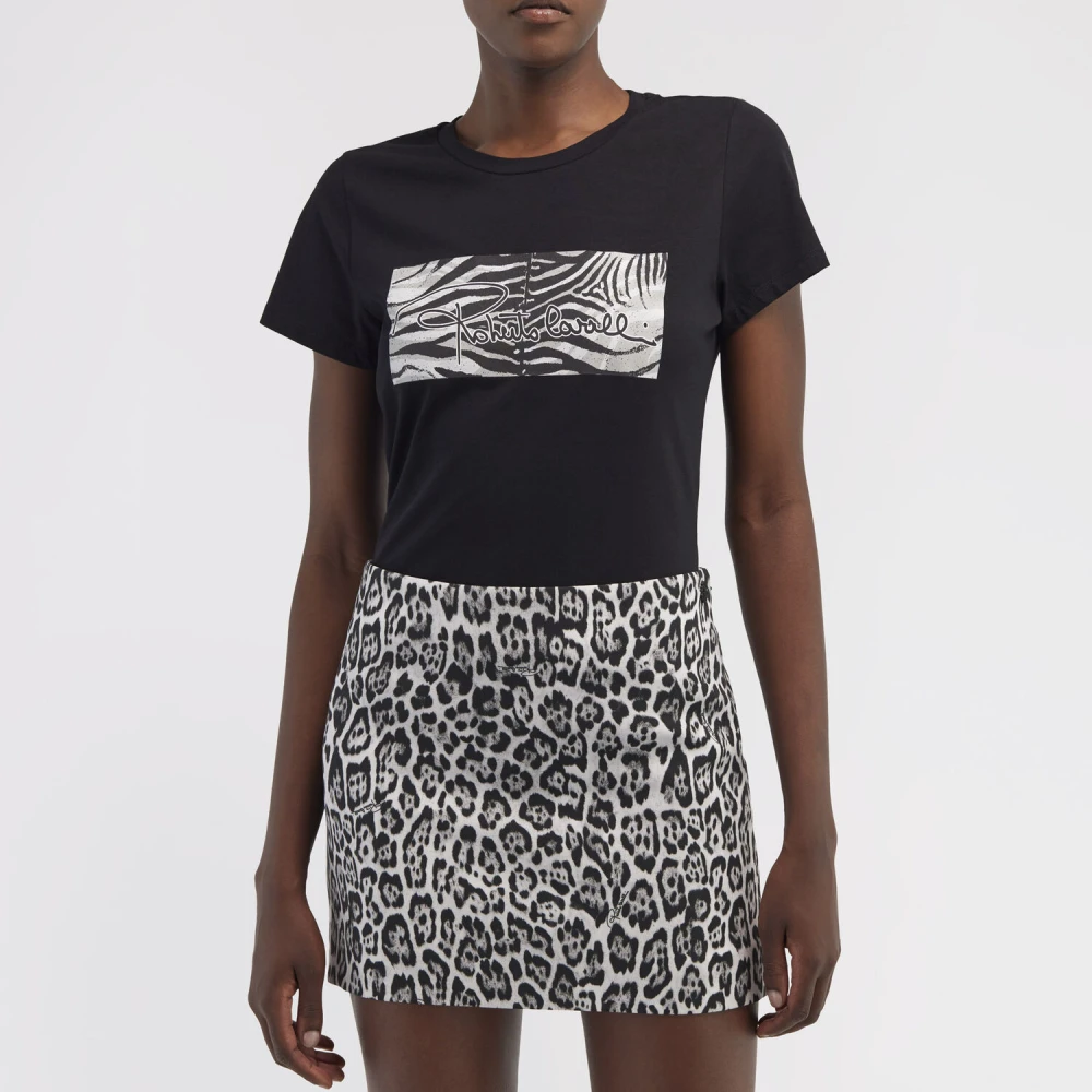 Roberto Cavalli Logo T-shirt Ronde Hals Korte Mouwen Black Dames