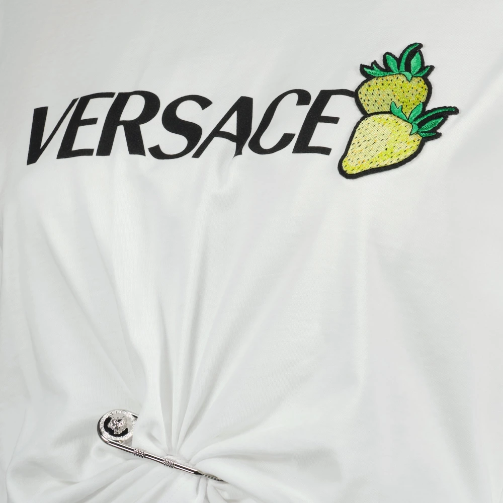 Versace Aardbeienprint Crop Top White Dames