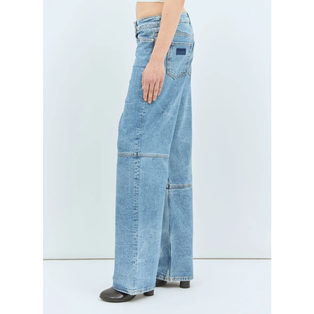 Ganni Asymmetrische Knielnaden Folie Afwerking Jeans Blue Dames