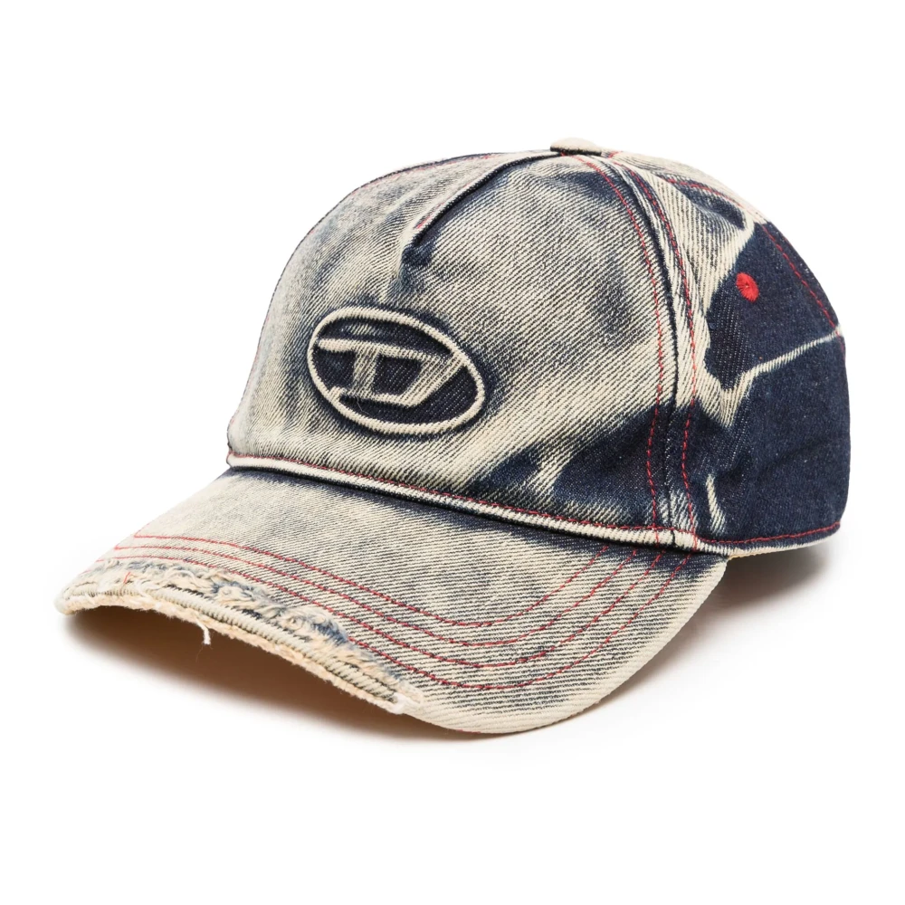 Diesel Men's Indigo/Red Denim Baseball Cap With Stitching