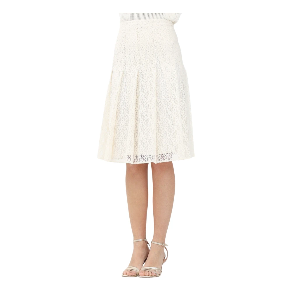 Max Mara Elegante Ivoor Kant Midi Rok Beige Dames